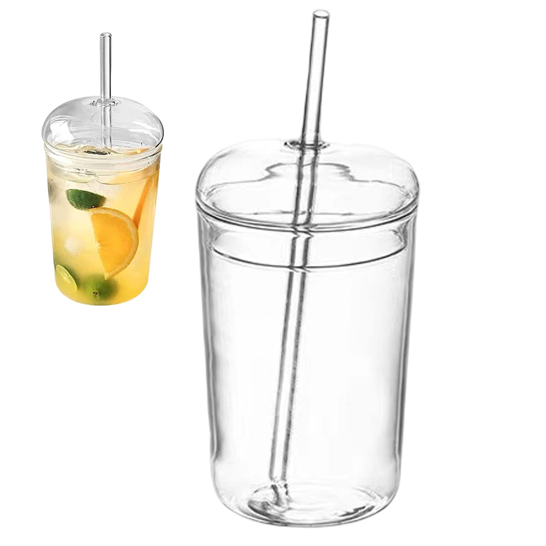 Gobelet à eau 16 oz en verre pour le bureau, avec couvercle transparent et paille réutilisable