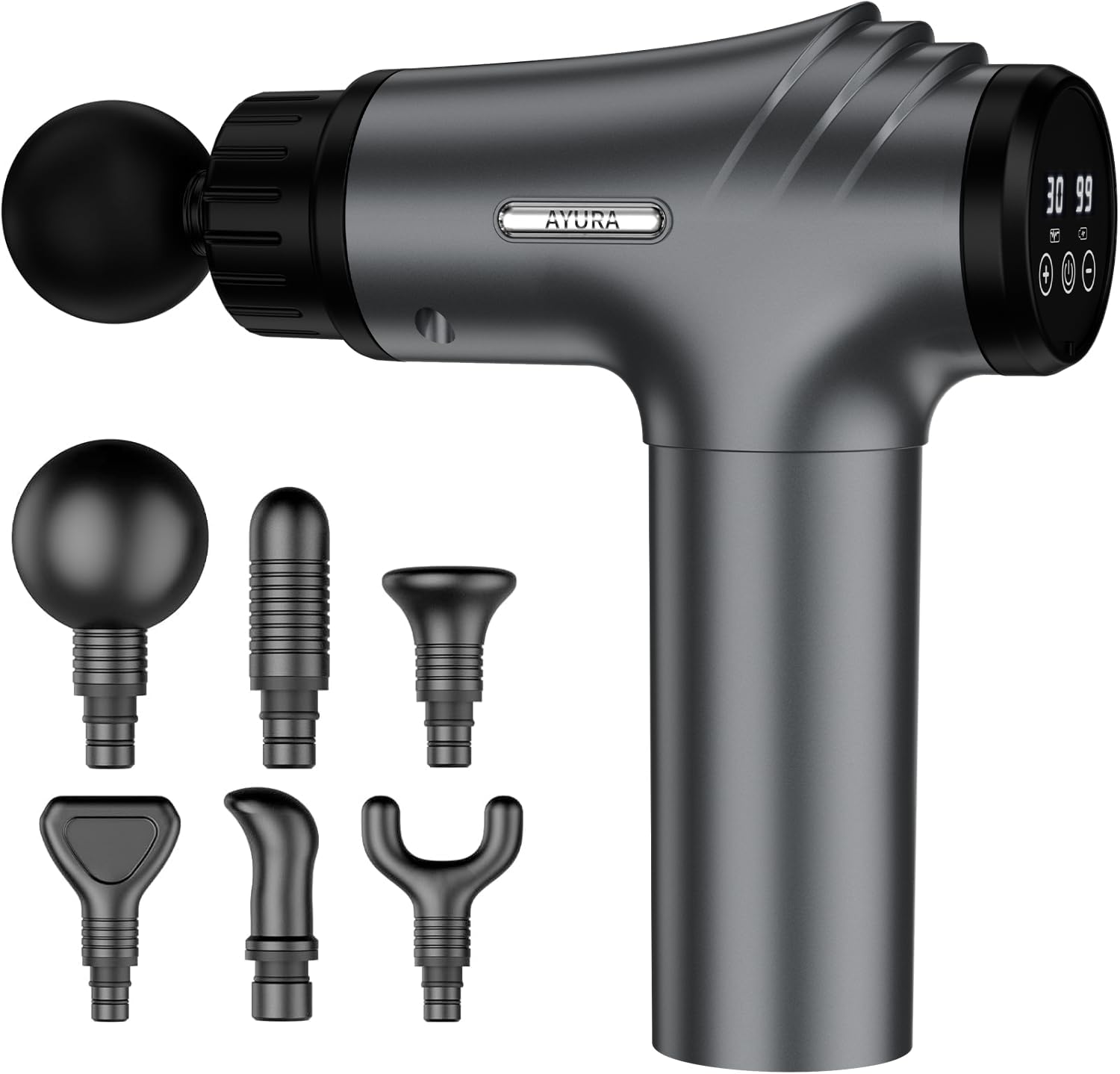 AYURA Massage Gun, Deep Tissue Percussion Muscle Massager Gun, Handheld Back Massager for Pain Relief, Electric Massager with 30 Speeds and 6 Heads for Athletes Men Women