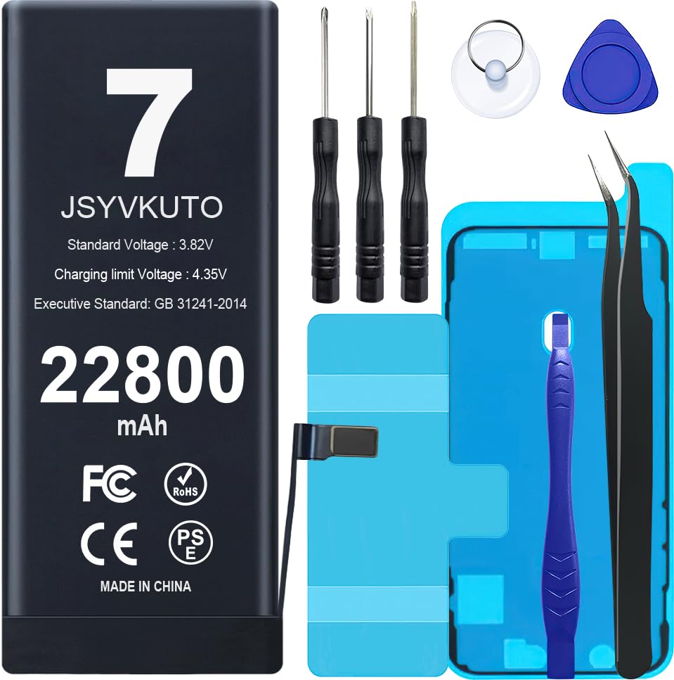 JSYVKUTO 22800mAh Battery for iPhone 7/7G [Upgraded] New 0 Cycle Higher Capacity Replacement Battery for iPhone 7/7G with Full Set Repair Tool Kit Model A1660 A1778 A1779