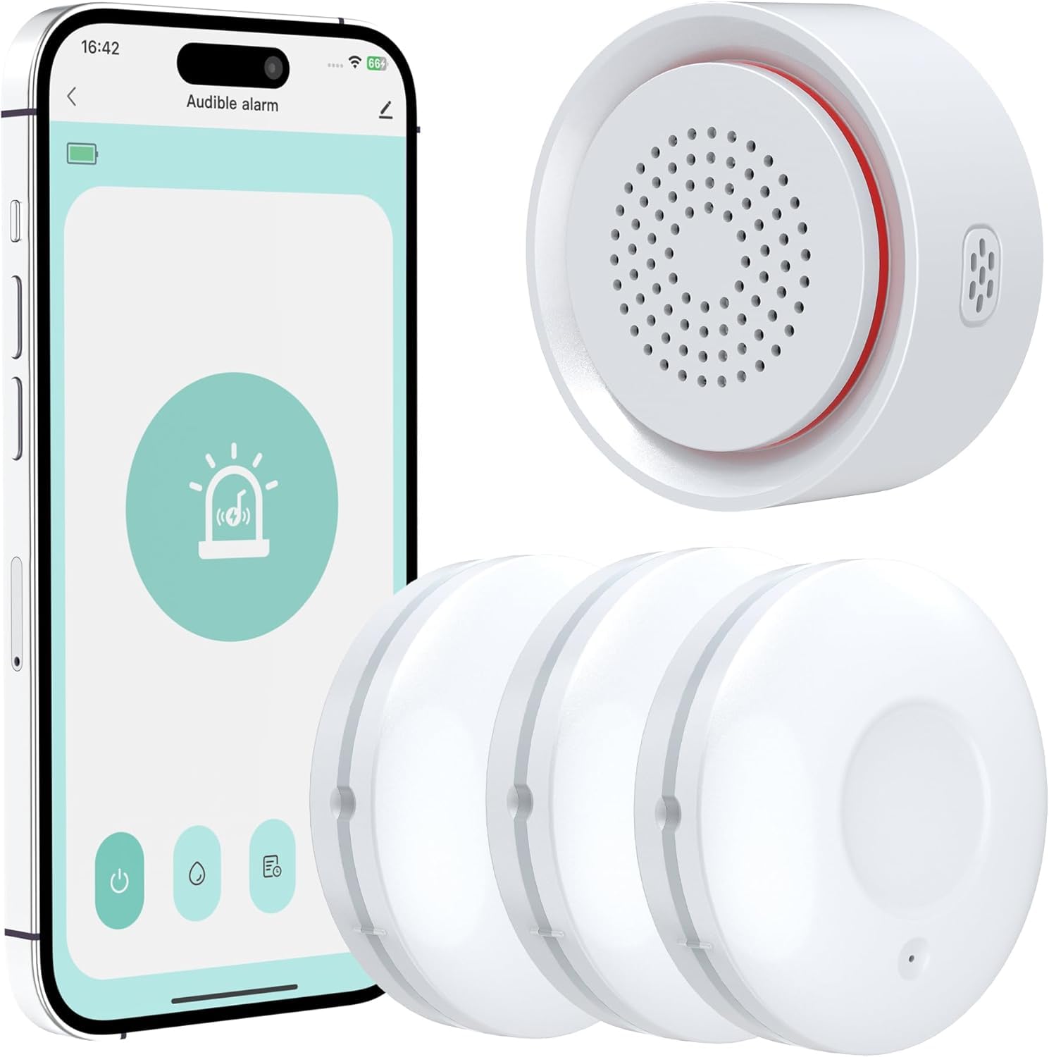 Smart WiFi Wasserleck-Detektor-Kit, 3 Sensoren, Basisstation mit 100dB verstellbarem Alarm, App-Benachrichtigungen, RF 300m/984ft für Keller/Badezimmer/Waschküche