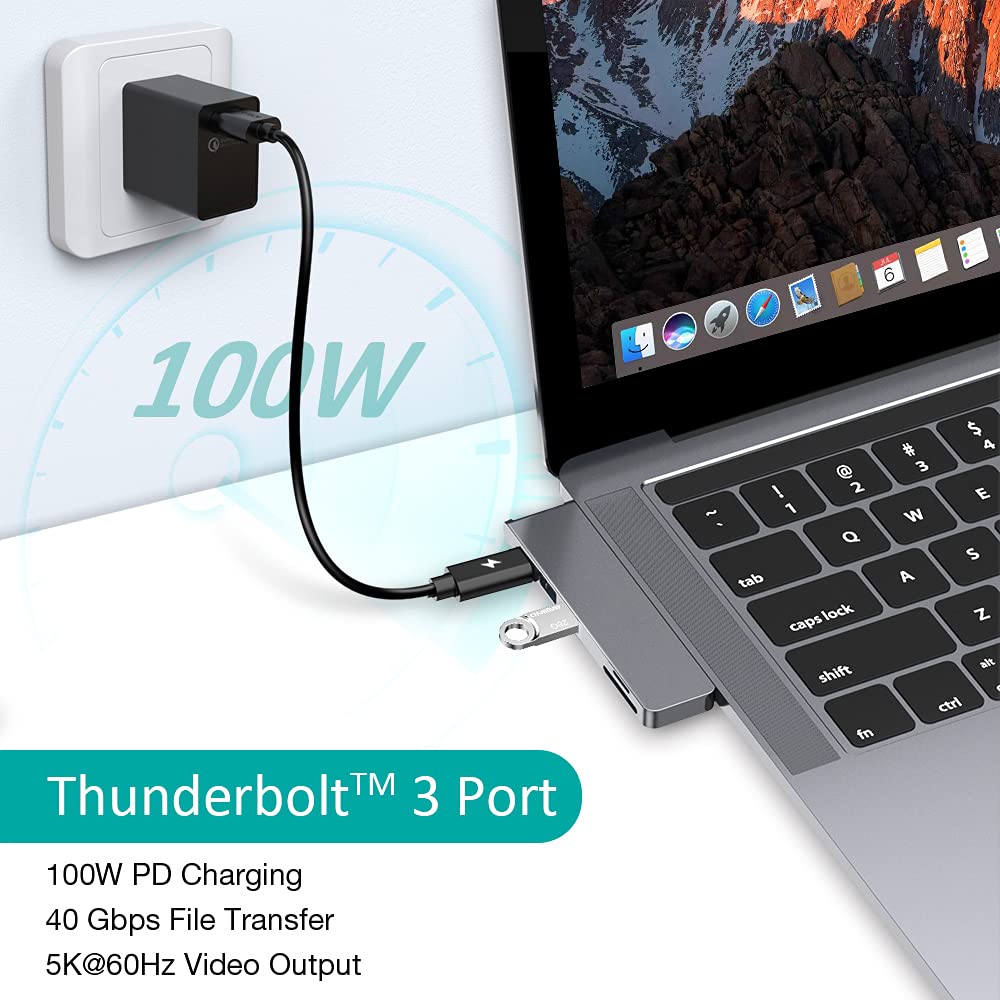 Adaptateur Macbook Pro/Air, Adaptateur Mac 7 en 2 avec MacBook Air/Pro 2022-2018, Dock MacBook vers 4K HDMI, USB-C 100W et Thunderbolt 3, SD/TF Lecteur de Carte, 2 USB 3.0, Hub USB C pour MacBook