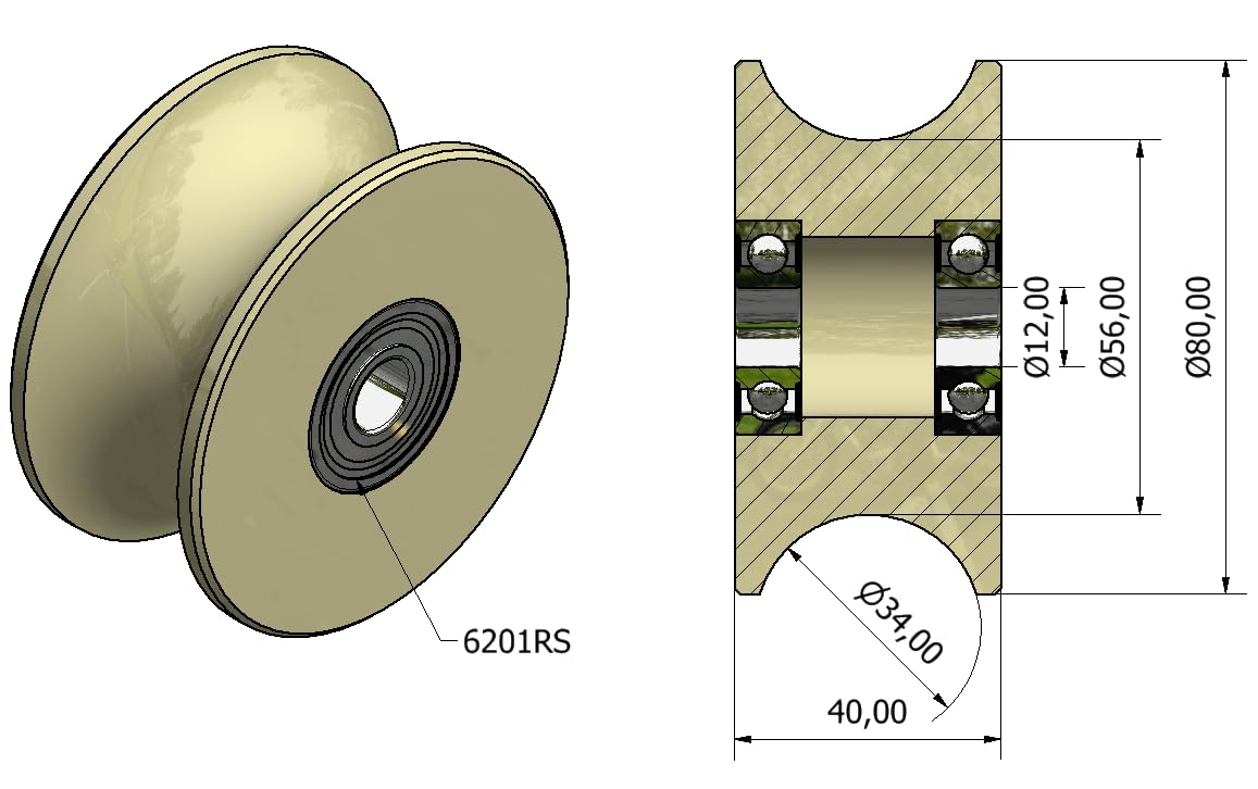 (80-34-12) 4 Stück x 80mm Durchmesser gefräste Nylon-Riemenscheibe verschiedene Rillengrößen Made in EU (34mm Nut-12mm Lager)