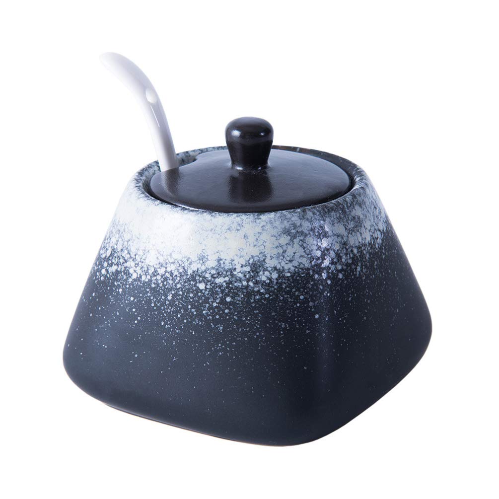 Simple Sugar Bowl Lid Spoon Ink Snow Seasoning Pot Salt Pepper Storage Jar Condiment Container Home Kitchen