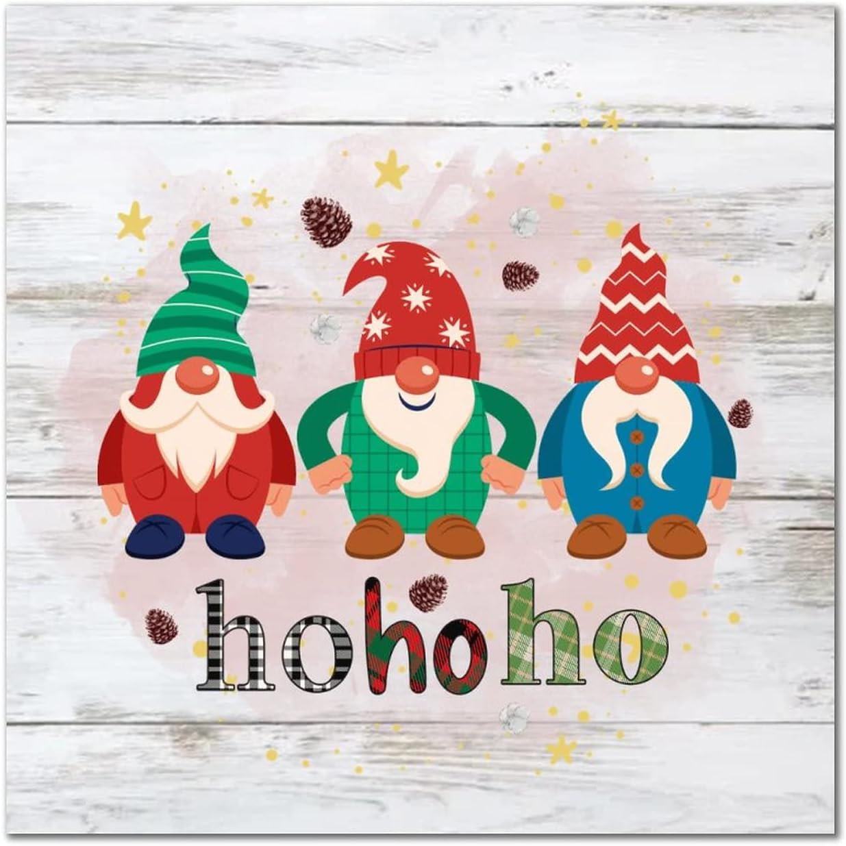 Buffalo Plaid Christmas Hohoho Wood Signs Winter Gnome Together Wood Wall Art Retro Holy Night Wall Art Decoration For Bedroom Living Room Shelf Kitchen Home Housewarming Gift 16x16in