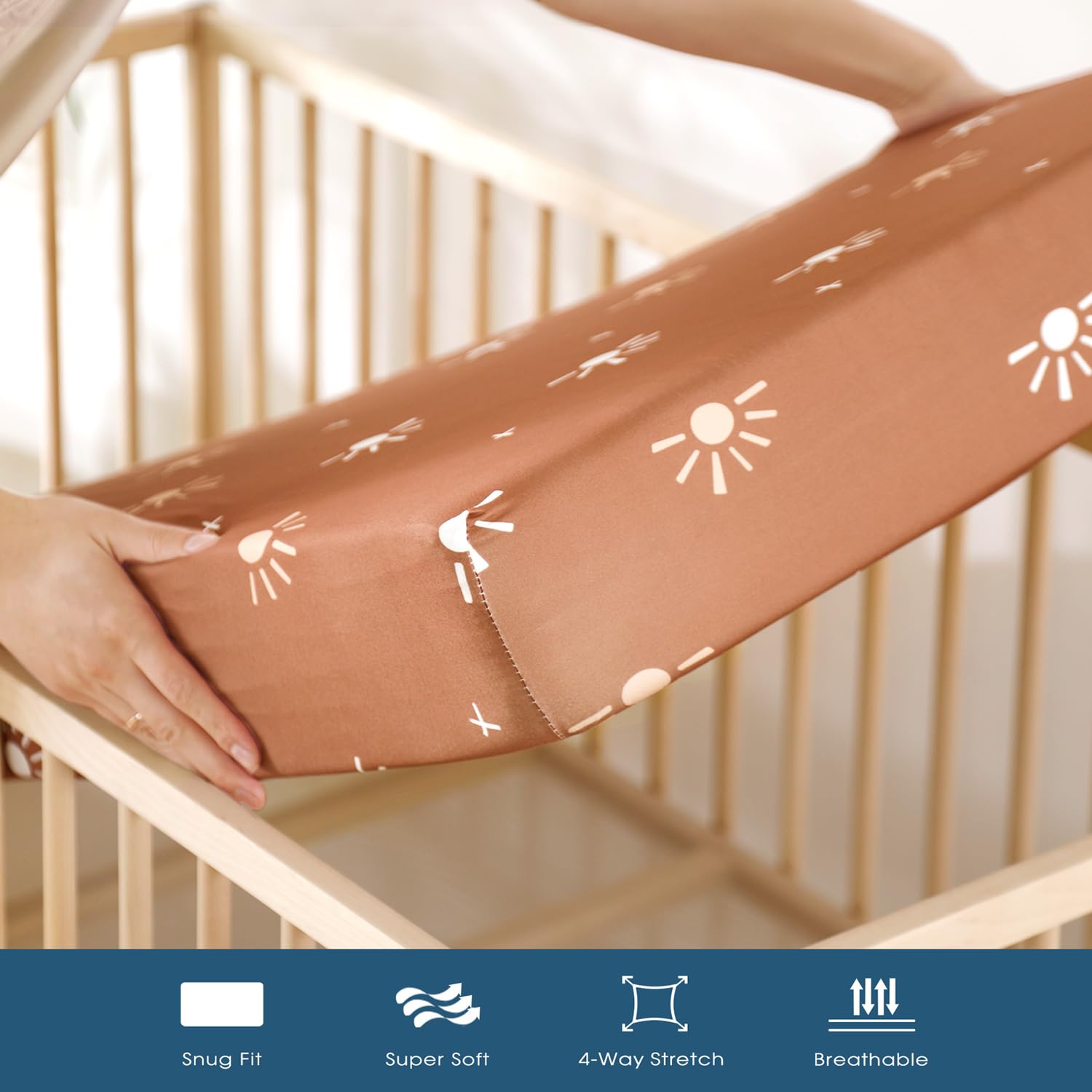 Juego de 2 sábanas bajeras elásticas de punto jersey ultra suaves para cuna, se adapta a todos los colchones estándar de cuna, seguro y cómodo, sábana bajera ajustable para cuna para niños y niñas,
