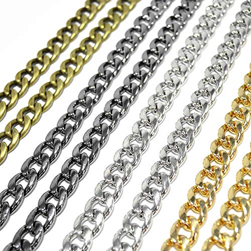 Image of Model Worker 47 inch DIY Iron Flat Chain Strap Handbag Chains Accessories Purse Straps Shoulder Cross Body Replacement Straps, with Metal Buckles (Gold)