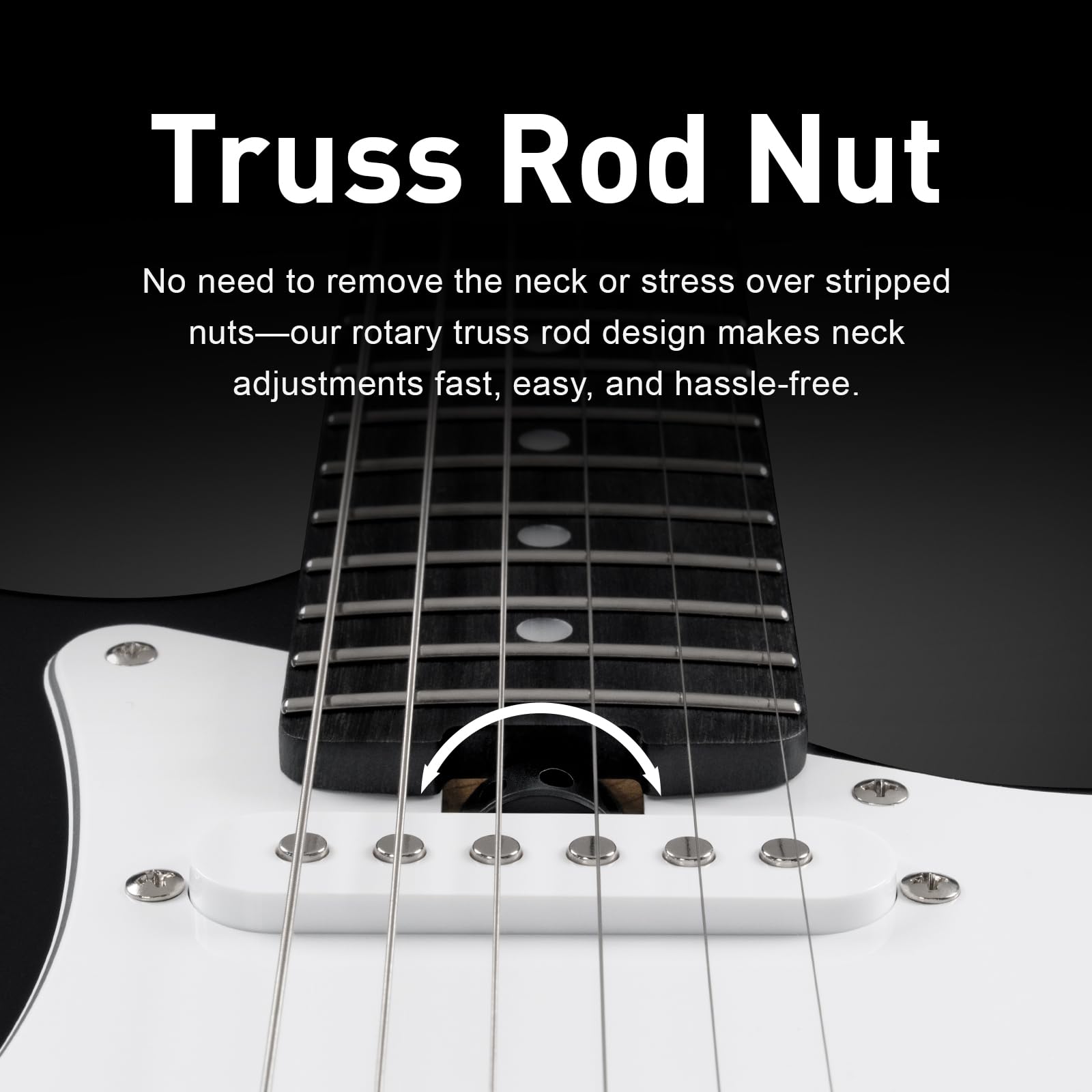 SONICAKE Chitarra Elettrica 39" Full-Size con Pickup Classici SSS, Corpo Leggero, Ponte Tremolo, Tasti Arrotondati e Truss Rod Regolabile QGT-10 (Nero)
