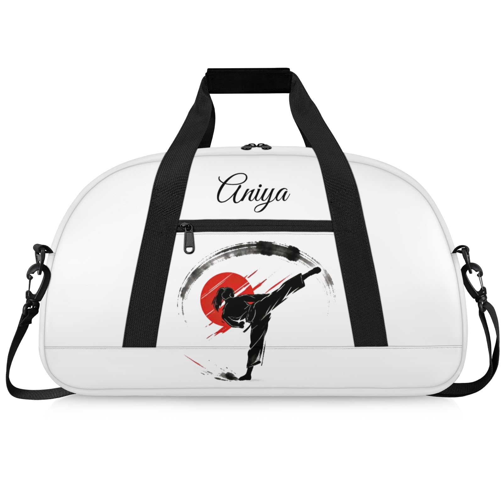 Martial Arts Training Duffle Bag | Personalised Taekwondo Karate Boxing Gym Bag for Men & Kids | Custom Name Water-Resistant Sports Holdall for Gear & Gloves, Taekwondo White