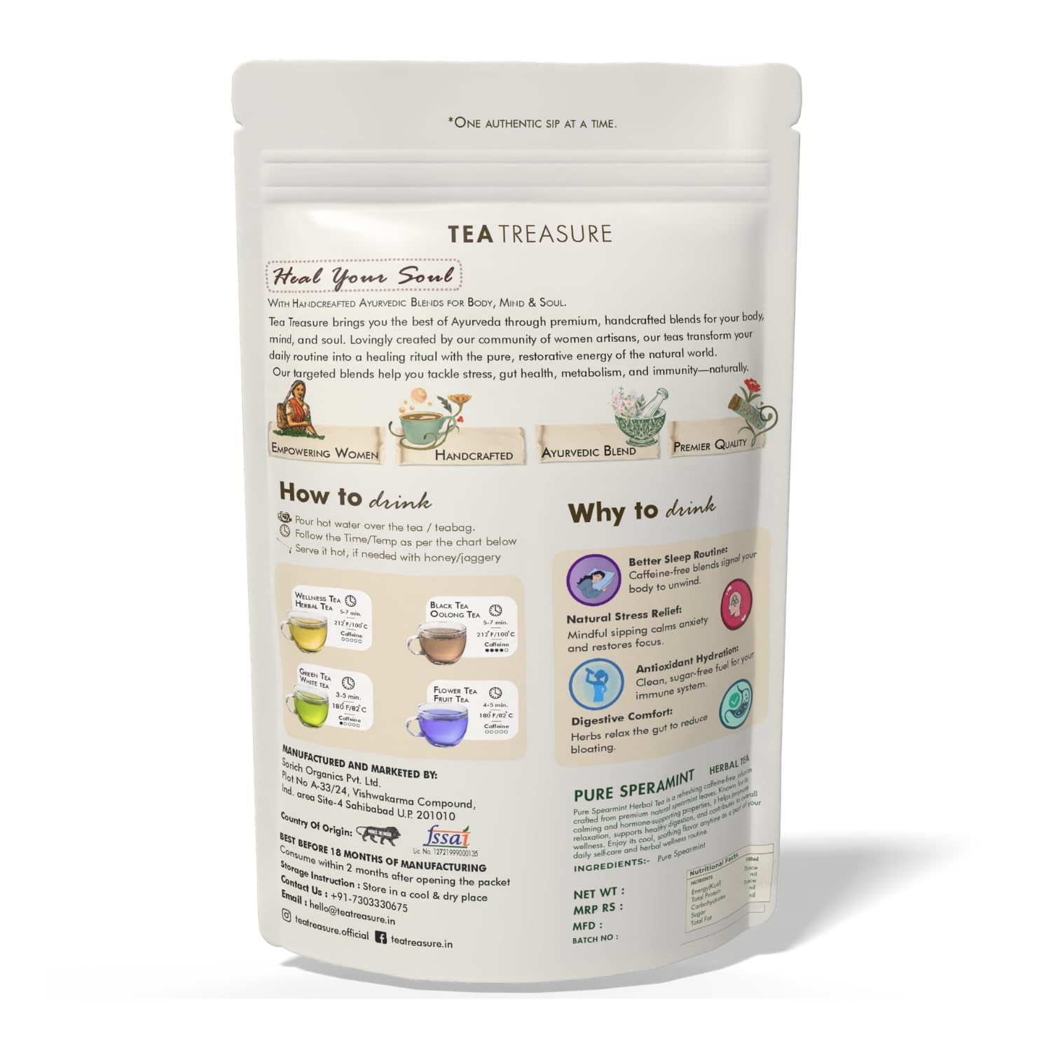 Tea Treasure Feuille de menthe verte 100 g – Aide le SOPK, le soulagement de la PCOD, l'équilibre hormonal, la perte de poids, les soins digestifs et réduit les poils du visage | Infusion entière sans