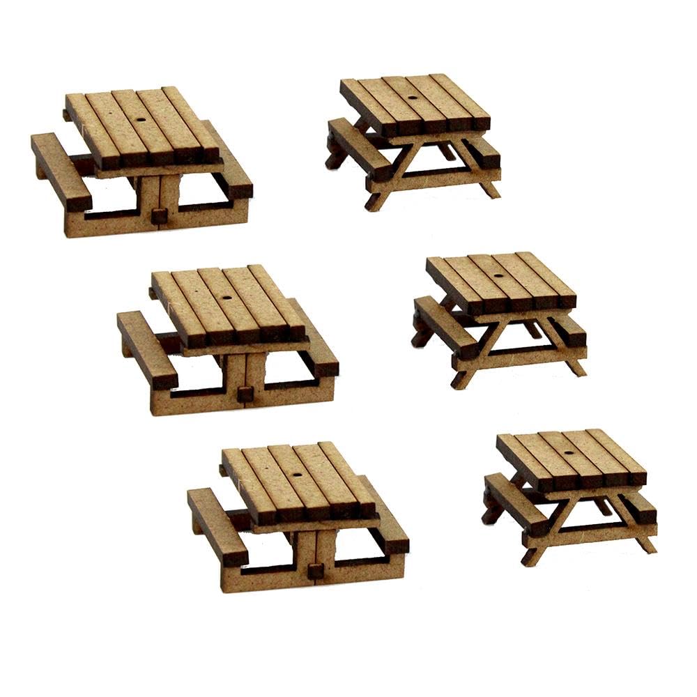WWScenics Large & Small Picnic Benches x 6 | OO Gauge Scaled Model Scenery