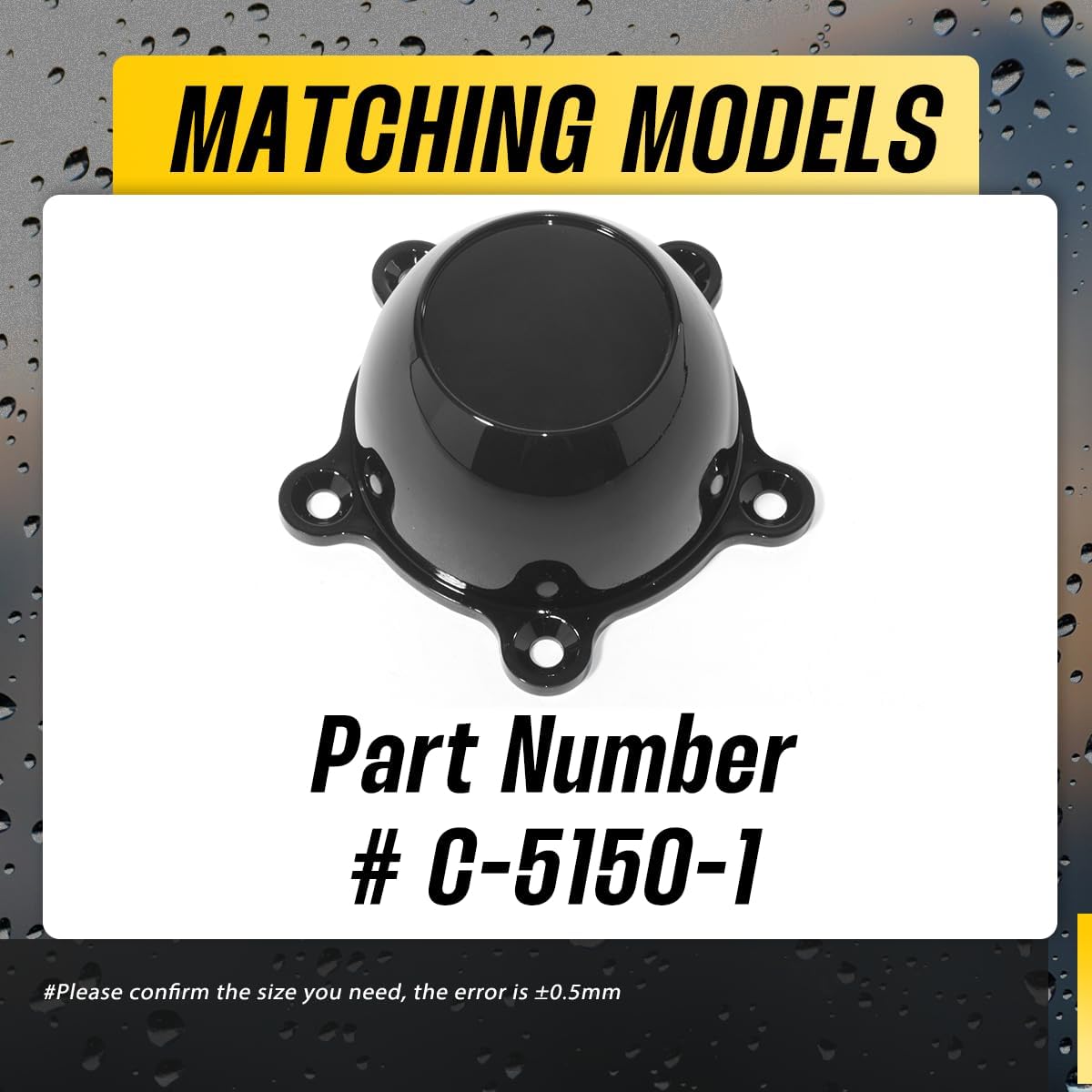 5 Dog Ear 1.96" Spacing Wheel Rim Center Caps Glossy Black Wheel Center Cap W/Screws, Pack of 4