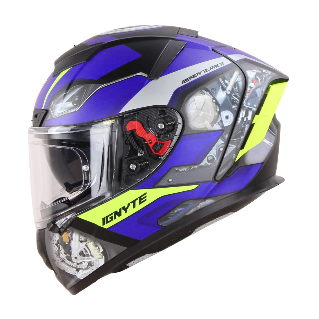 Ignyte IGN-4 Machine ISI/DOT Certified Double Visor Full Face Graphic Helmet with Outer Anti-Fog Clear Visor and Inner Smoke Sun Shield