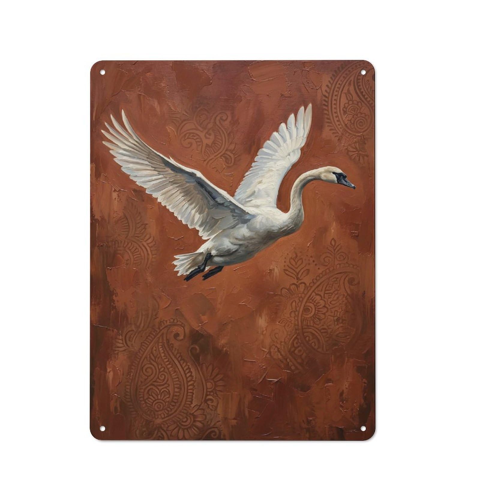 Junmoney Style-12 Retro Retro Metal Sign 40X30cm Featuring White Swan In Flight With Paisley Background, Garage Wall Decor For Garage, Hobby Room, Office Or Man Cave
