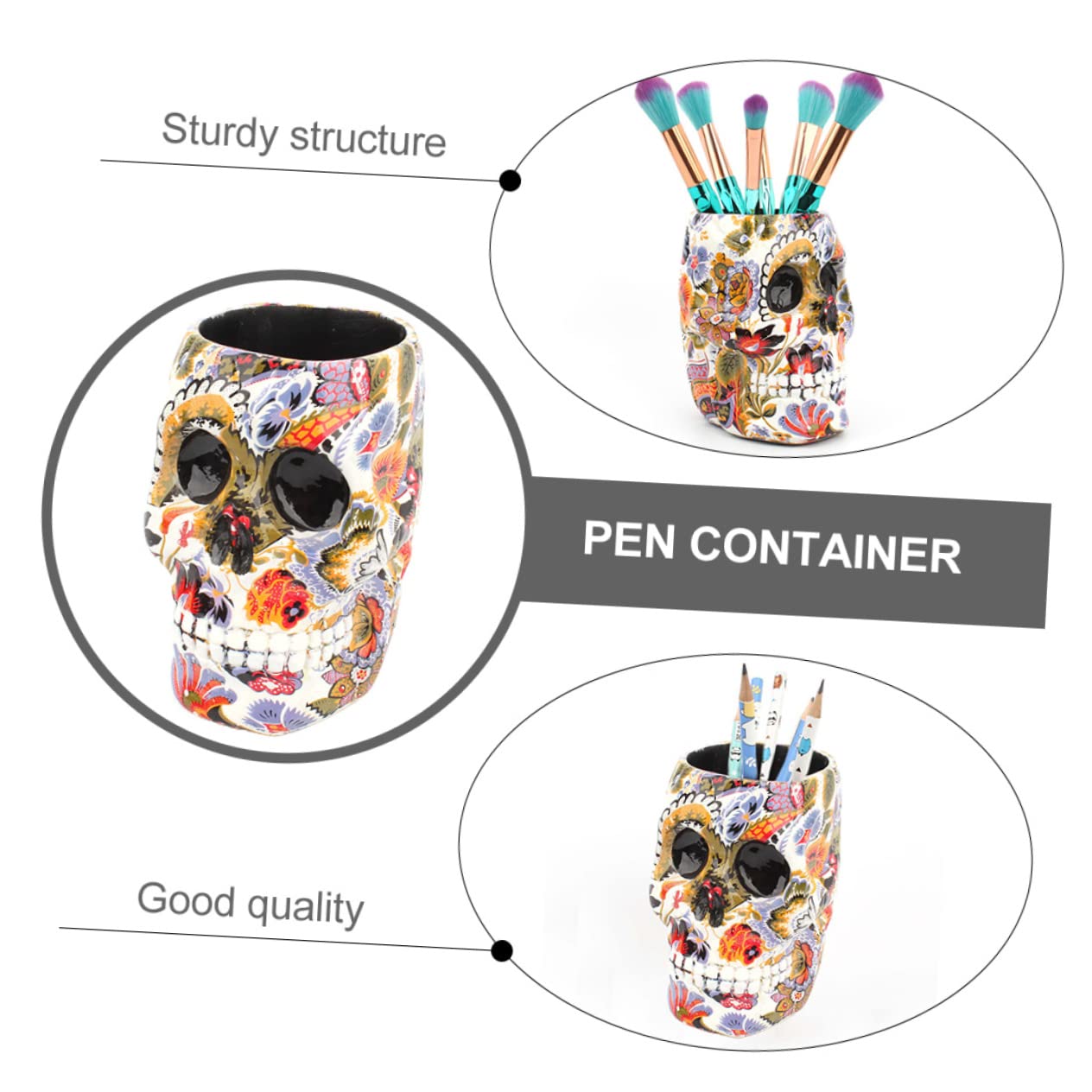 EXCEART Organizador de Escritorio para Bolígrafos de Resina, Calavera