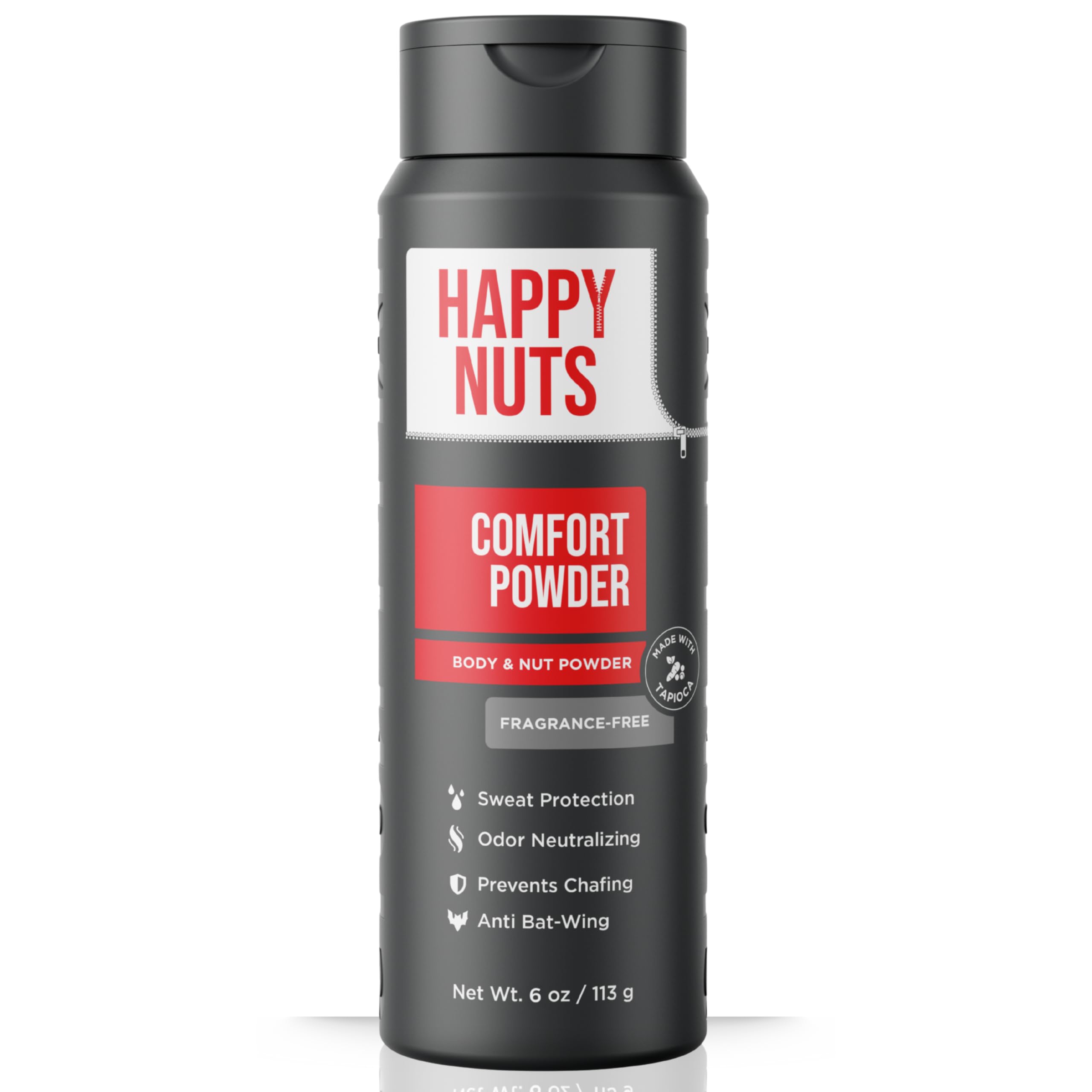 Happy Nuts Comfort Powder - Anti-Chafing, Sweat Defense & Odor Control for the Groin, Feet, and Body - Body Powder for Men (Unscented, 6 oz)