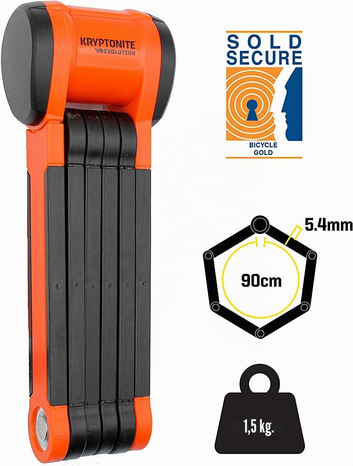 Kryptonite Antifurto pieghevole, Evolution 790, Folding Lock Arancione 90 cm