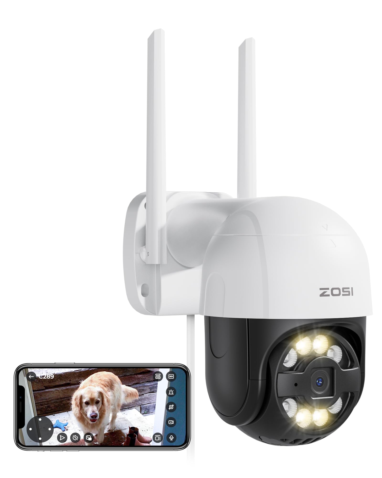 ZOSI Telecamera Wi-Fi Esterno 4MP, 2,5K Telecamera da Esterno WiFi 360° IP66, Visione Notturna a Colori, Videocamera Tracciamento Intelligente, Rilevamento di Umano, Veicoli e Aree