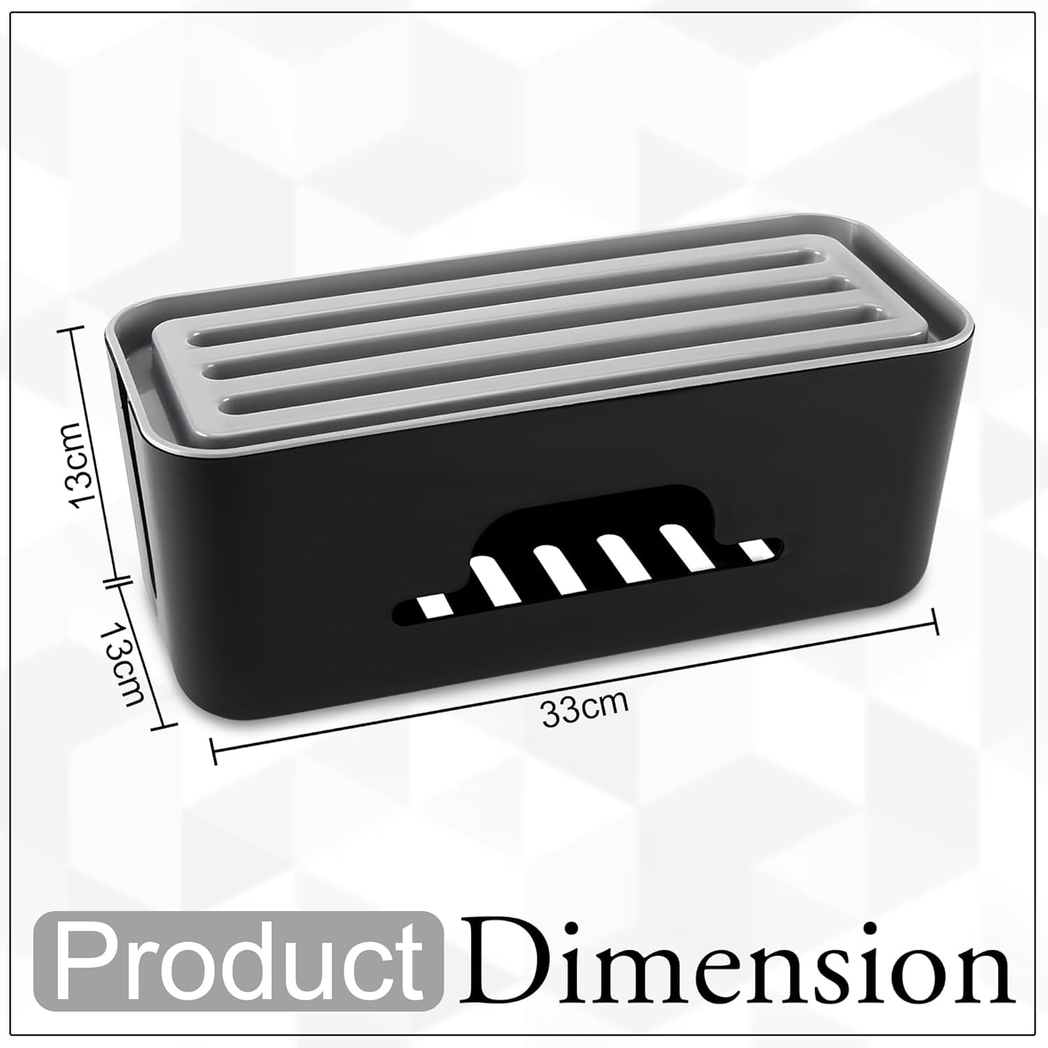 Xacton Cable Management Box | Large Cord Organiser with Lid | Multi-Plug Storage Holder for Home, Office, Power Strips & Cords | Tidy Wire Management Solution for Desktop, Floor, TV, Computer (Black)