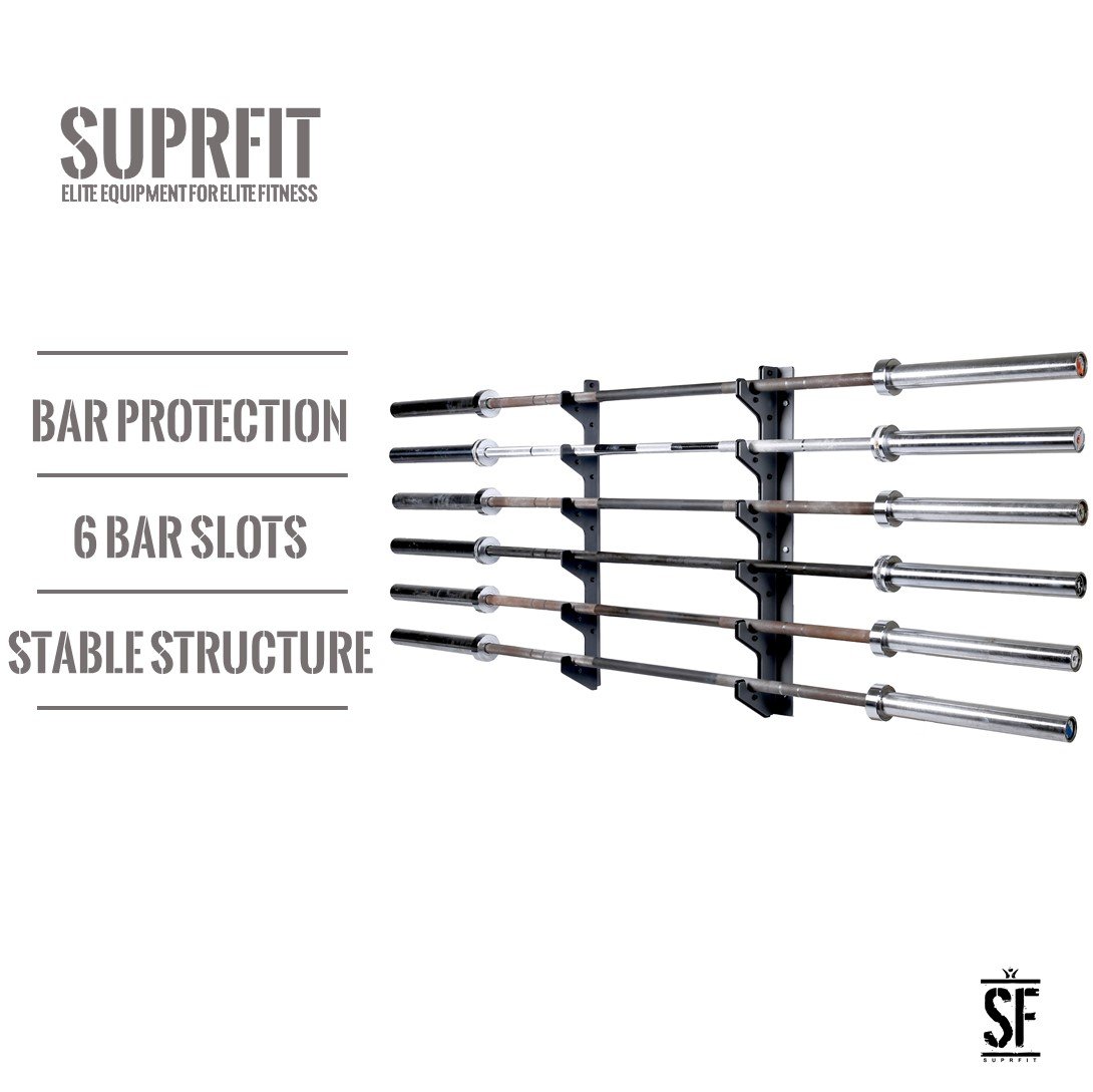 Suprfit Ratmar Hantelablage - Langhantelablage per Wandhalterung, Hantelauflage für 6 oder 10 Hantelstangen, gepolsterte Ablageflächen bewahren die Barbells vor Kratzern, platzsparendes Design