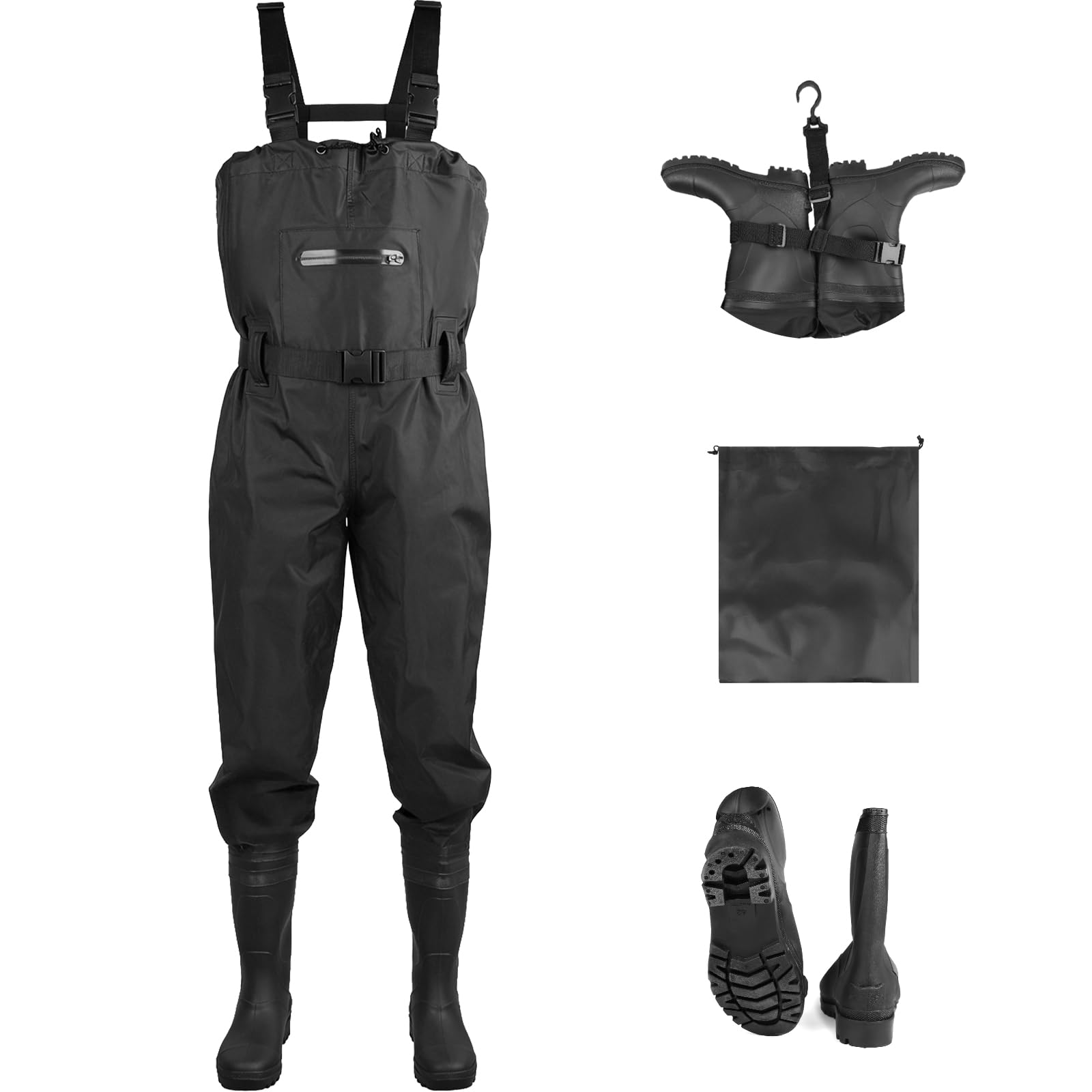 SWAWIS Wathose Herren Wasserdicht mit Stiefel Verstellbarer Riemen Anglerhose für Erwachsene mit Stiefel Atmungsaktive Wasserdicht Watthosen für Baustellen, Angeln, Bauernhöfe 44W