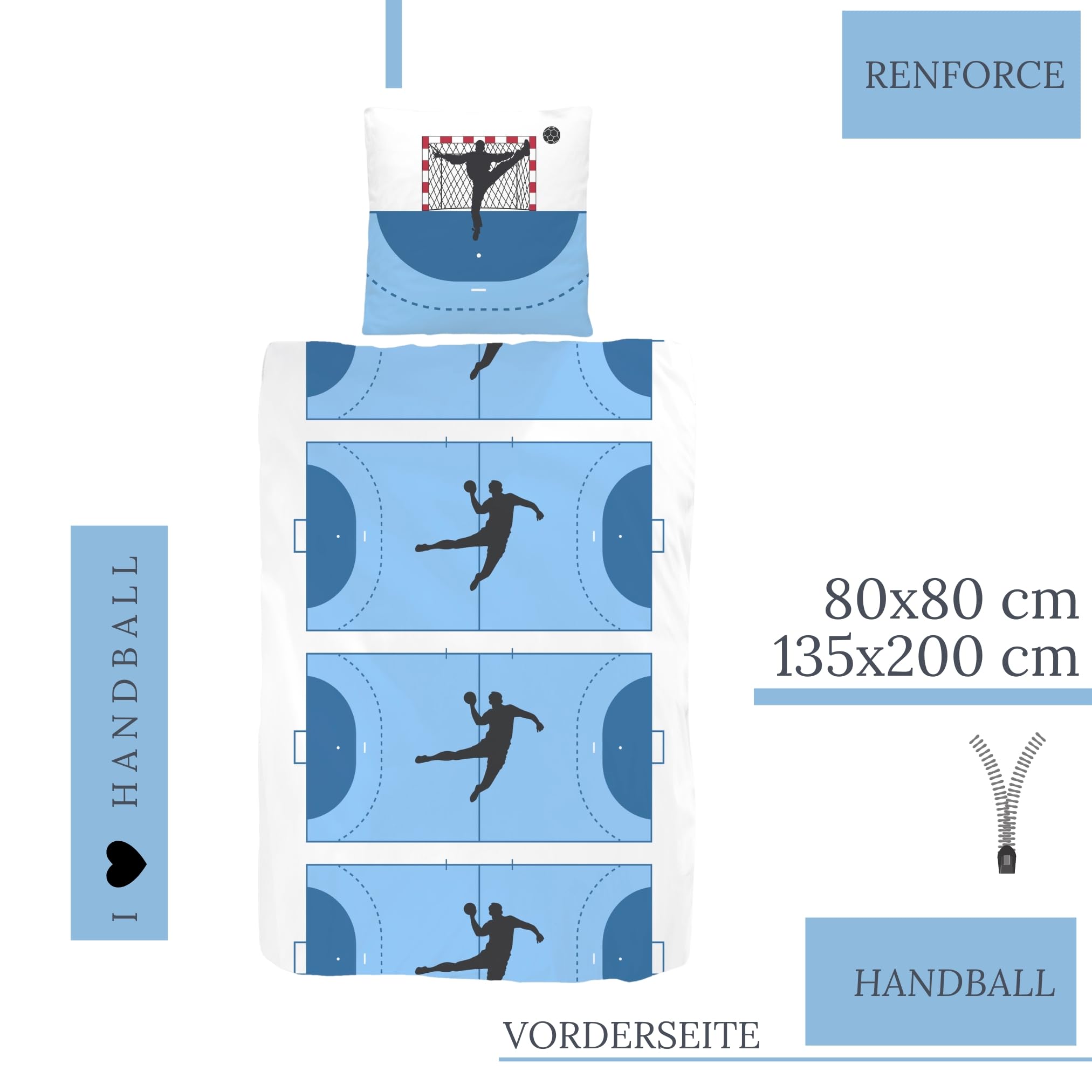 MTOnlinehandel TRAUMHELDEN 100% Baumwolle Bettwäsche 135x200 · Handball Sport · Kinderbettwäsche, Teenager & Erwachsene · 1 Kissenbezug 80x80 + 1 Bettbezug 135x200 cm