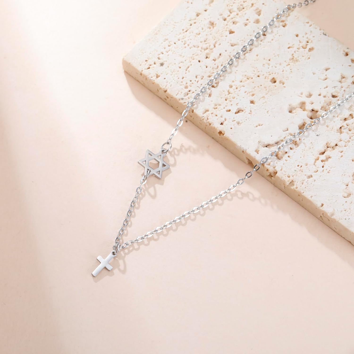 Dreamtimes Star of David Necklace Stainless Steel Cross Pendant Necklace Jewish Jewelry Women's Hebrew Necklaces - Image 4