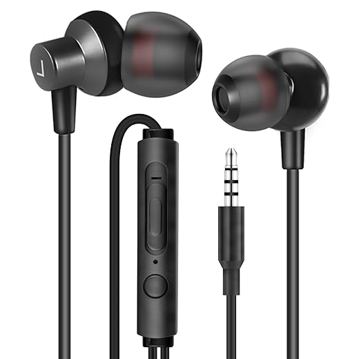 MAS Carney WI7 Wired Earphones in Black - in-Ear Earbuds with 3.5mm Jack and Microphone, Compatible with MP3/MP4 Players, iPods, Huawei, Samsung Galaxy S7/S8/S9 Earphones