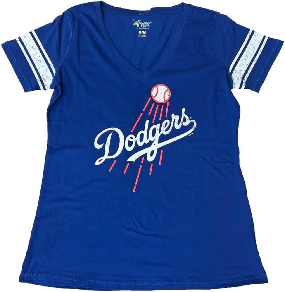 G-III 4her by Carl BanksLos Angeles Dodgers Women's Ballpark Distressed V-Neck T-Shirt