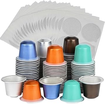 100 Pcs Refillable Empty Aluminum Foil Capsule Coffee Pods Set Personalized Espresso Coffee Cup Pods & Stickers Lid Kit