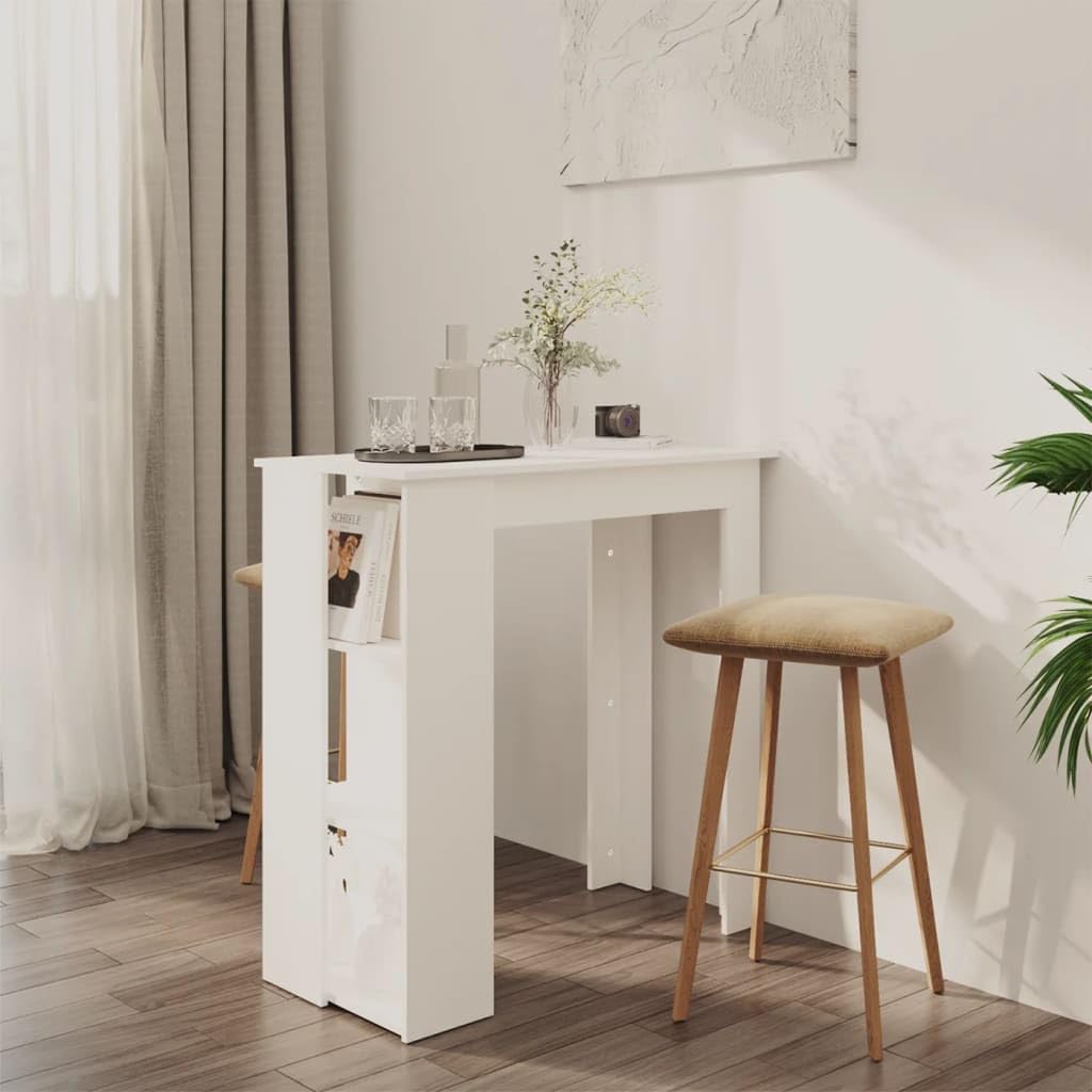 vidaXL Bartisch mit Regal Bartresen Stehtisch Tresentisch Bistrotisch Küchentisch Loungetisch Tisch Weiß 102x50x103,5cm Holzwerkstoff