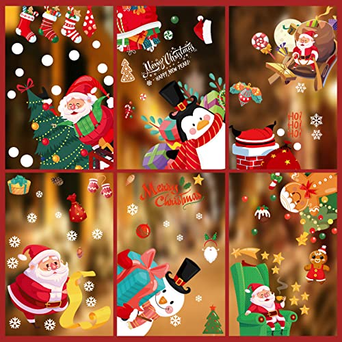Niofind Stickers Noel Fenetre, Déco Fenêtre Noël Réutilisables, Autocollant Noel Fenetre Statiques PVC avec Père Noël Renne et Flocons de Neige pour Décoration de Vitrine Noël Maison Cover