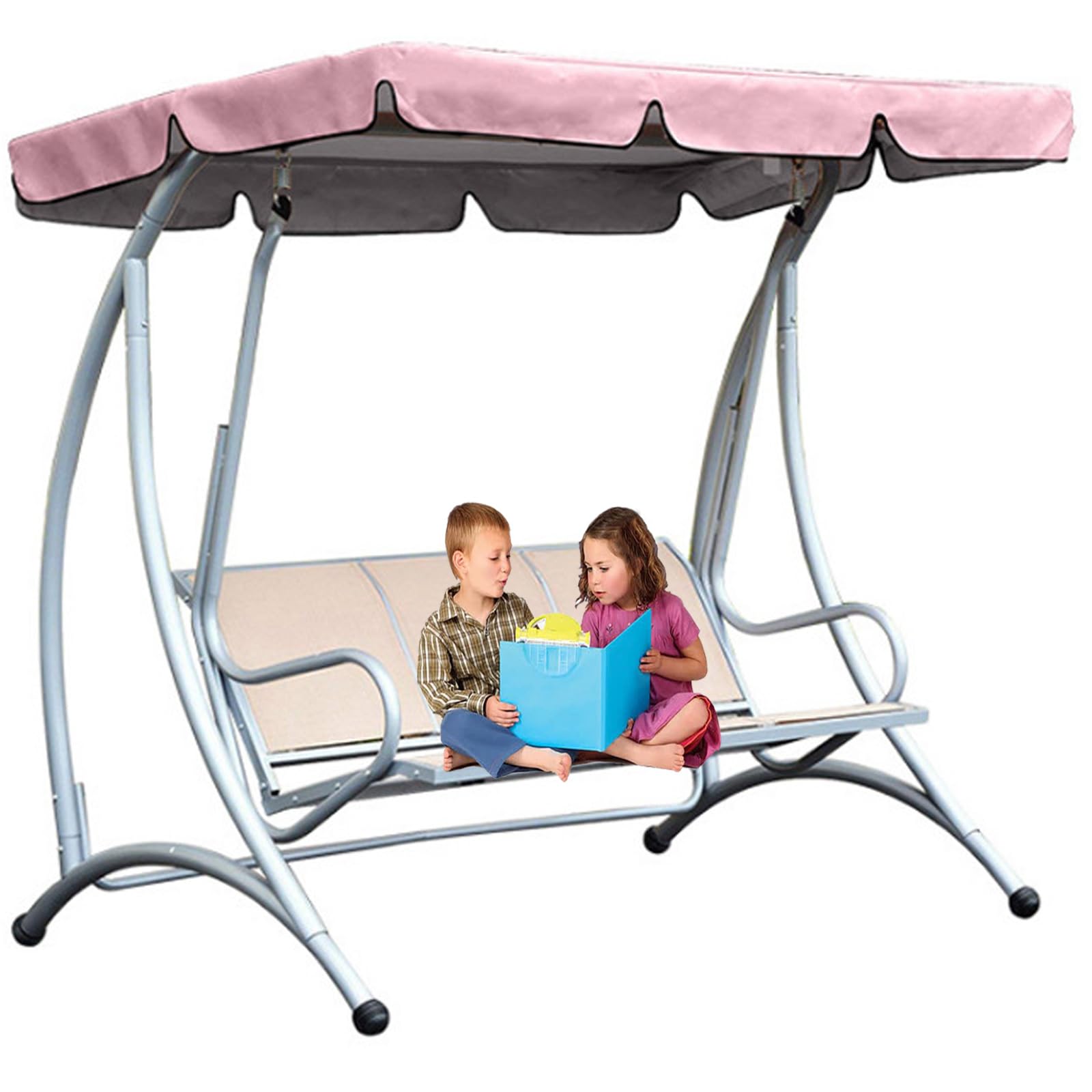Outdoor Swing Canopy Replacement , 420D Oxford 2-3 Seater Waterproof Garden Swing Chair Top Cover, Patio Hammock Protection Covers Windproof for All Year Round(Size:2-seater:164*114*15cm,Color:Pink) — image 1