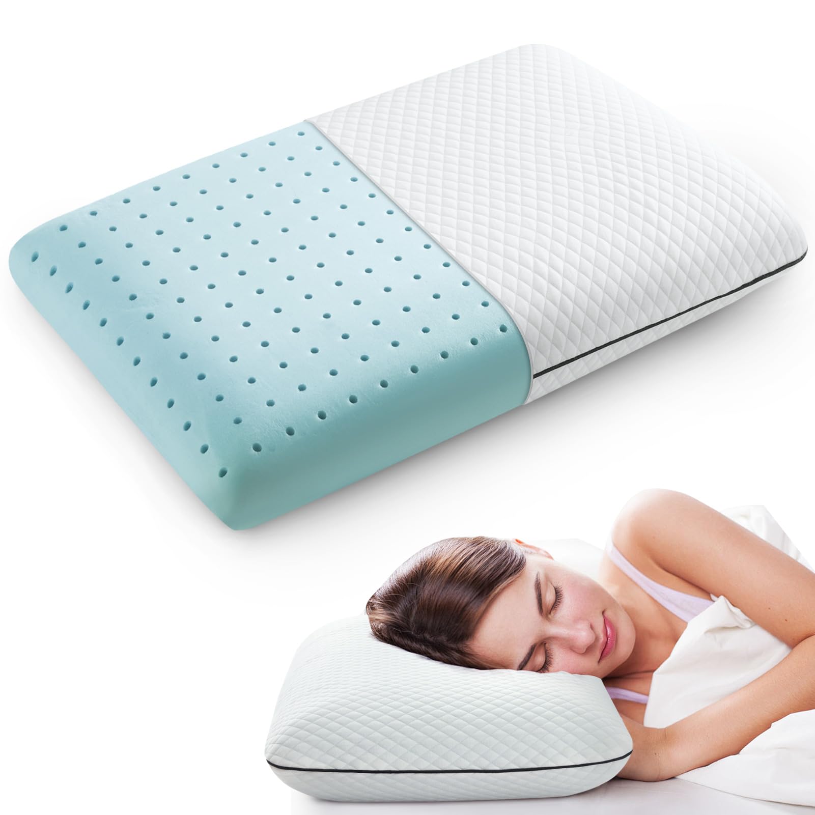 Almohada de espuma viscoelástica suave, almohada de gel para dormir, almohada de refrigeración ventilada y transpirable, certificación doble Oeko-TEX y CertiPUR-US, 60 x 36 x 13 cm (paquete de
