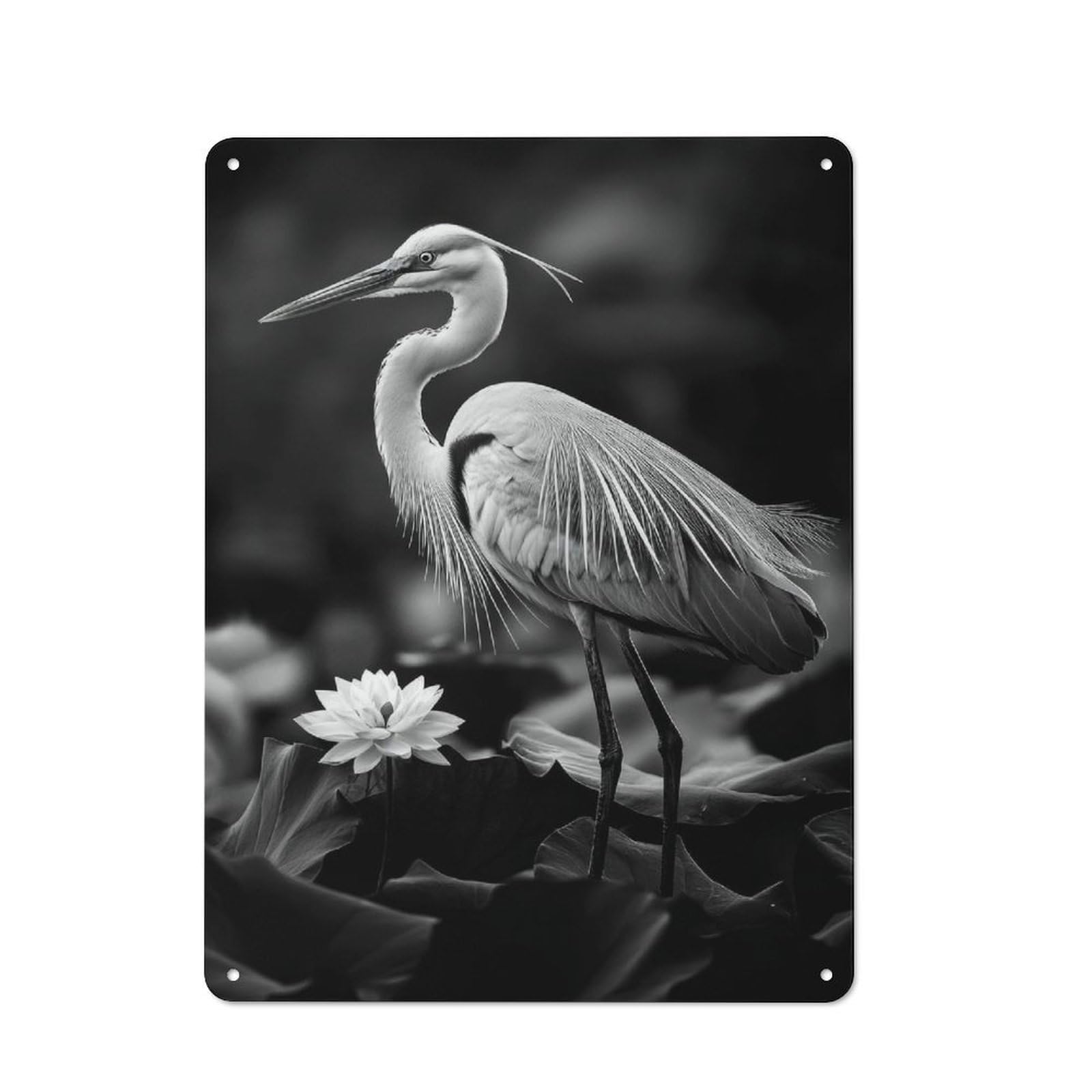 Heron And Lotus Tin Wall Sign 40x30cm, Country Style Bistro Wall Plaque for Coffee Bar, Kitchen, Bistro Or Tea Corner