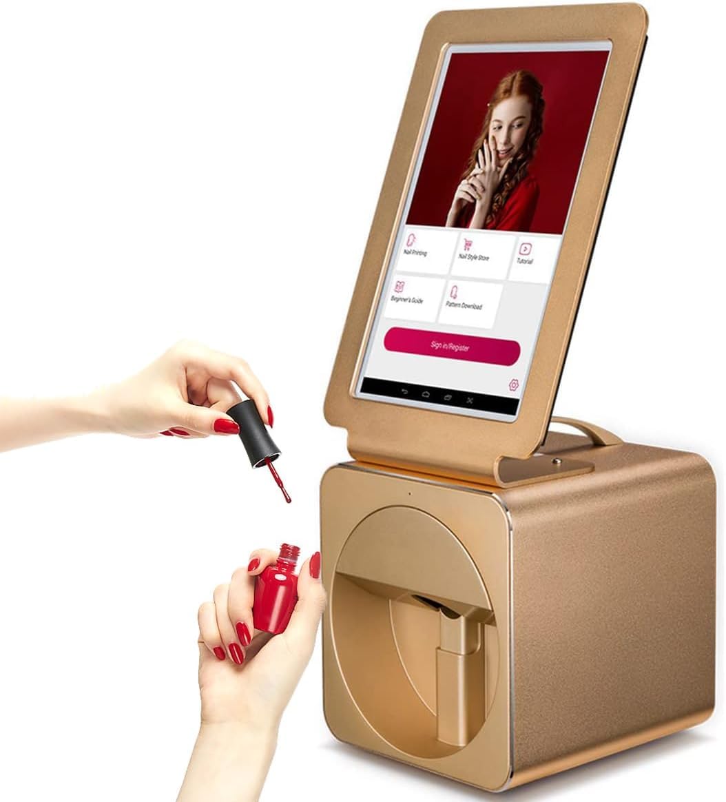 Drukarka 3D do paznokci – z ekranem dotykowym 10,1 cala, obsługą Wi-Fi/DIY dla manicurzystek i studiów paznokci – cyfrowa maszyna do stemplowania artystycznego (Gold)