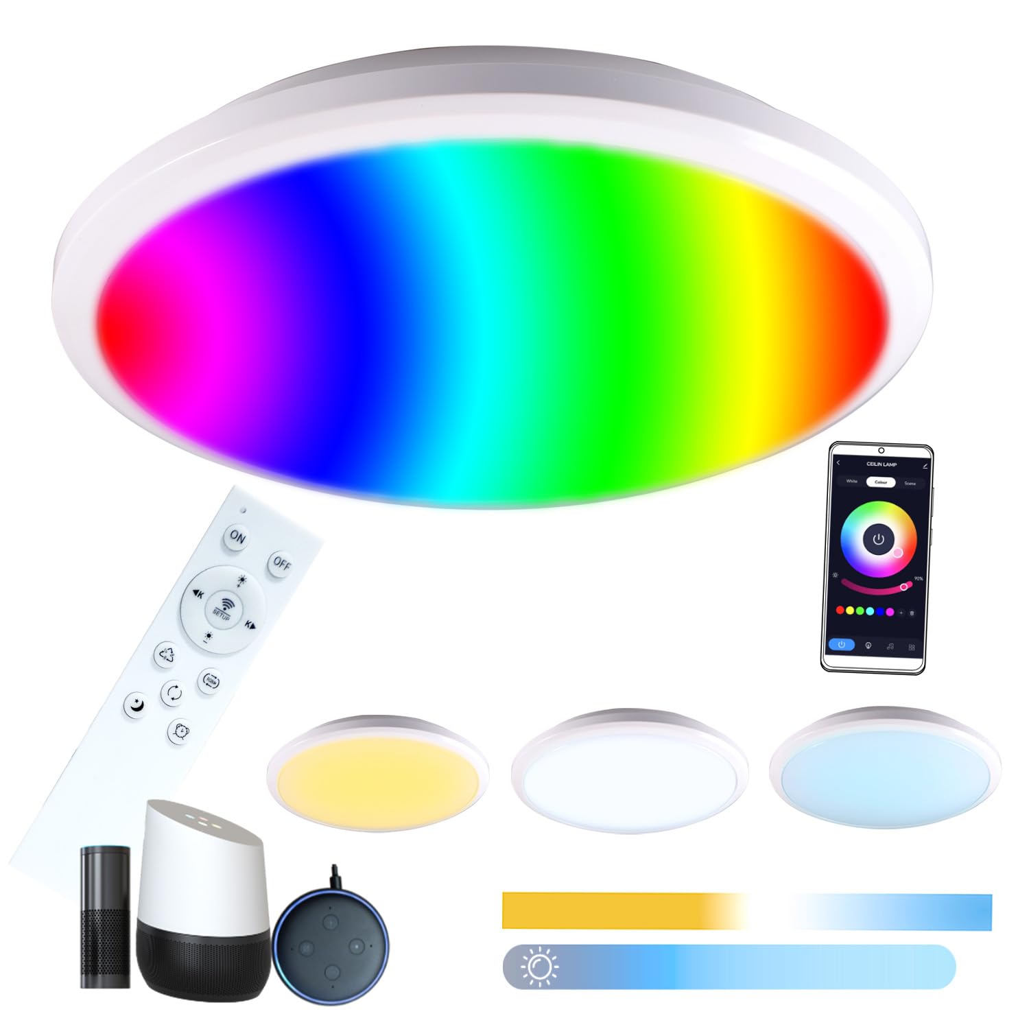 Etrogo 24W Plafon LED Techo RGB 2700K a 6500K Regulable 2400Lumen con Mando a Distancia, Control APP, Compatible con Alexa y Google Home,lampara techo dormitorio,Para Salón Cocina BañoØ28CM