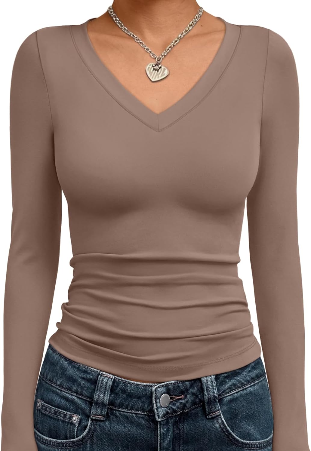 Trendy Queen Long Sleeve Shirts for Women 2025 Fall Fashion V Neck Basics Crop Tops Slim Fitted Y2K Tops Outfits Clothes Trendy Queen Long Sleeve Shirts for Women 2025 Fall Fashion V Neck Basics Crop Tops Slim Fitted Y2K Tops Outfits Clothes