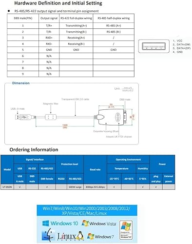 Miniatura 4 de UTEK UT-850N Convertidor de 1 puerto USB a serie RS-485/422 con protección ESD