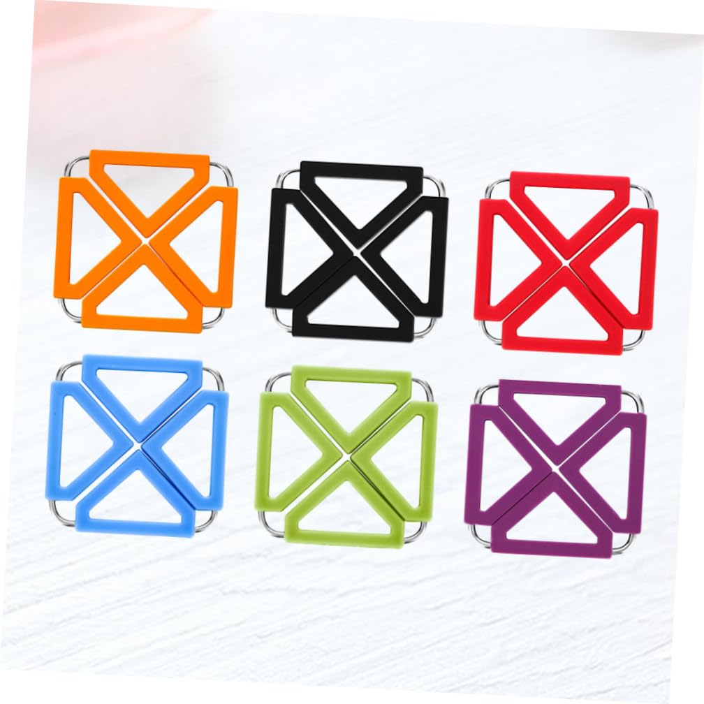 Mikinona 6piezas Mantel Aislante Cuadrado De Silicona y Acero Inoxidable Resistente Al Calor y Antideslizante Plegable para Mesa Cuencos y Tazas Salvamanteles por Paquete