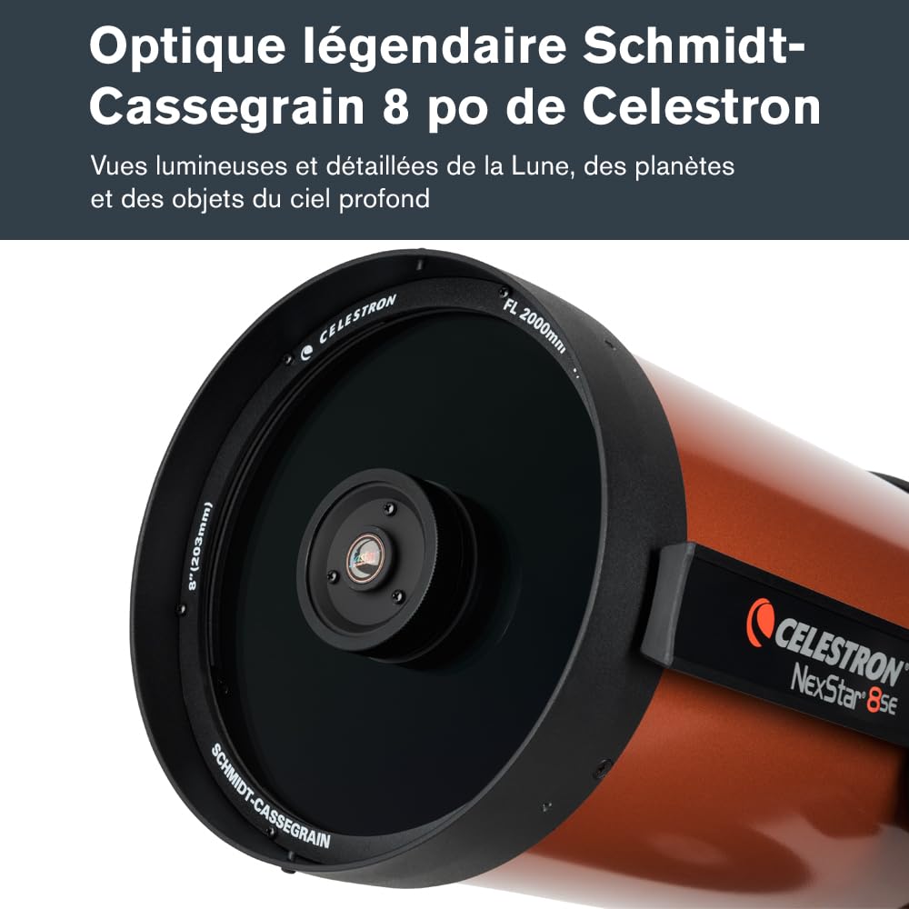 Celestron 11069 NexStar 8SE Télescope informatisé Schmidt-Cassegrain avec Monture entièrement automatisée, Technologie SkyAlign et Traitement XLT, Noir/Orange