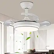 30 Inch Retractable Ceiling Fans with Lights, Dimmable Fandelier Ceiling Fan with Light and Remote/App Control, 6-Speed, Quietness, Reversible White Chandelier Fan for Bedroom, Living Room