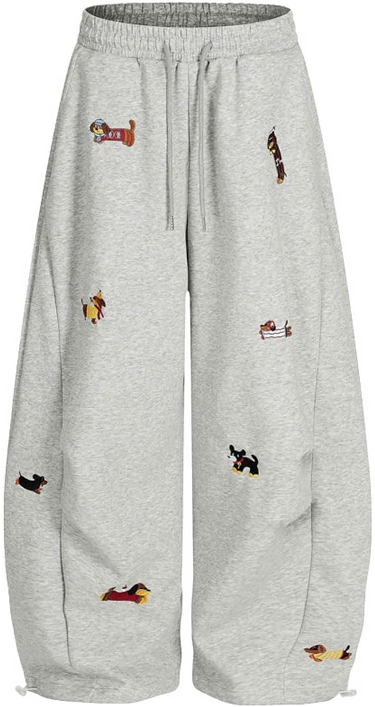 Wide Leg Baggy Sweatpants for Women Men Dachshund Embroidery Drawstring Sweat Pants Trendy Athletic Pants Clothes - Image 7