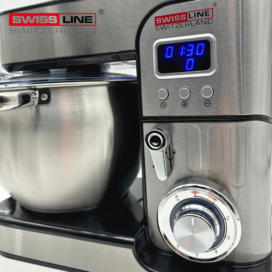 Swiss Line Switzerland Keukenrobot - Keukenmachine - 12L - 2800W - RVS - Digitaal Scherm (9L - Digitaal)