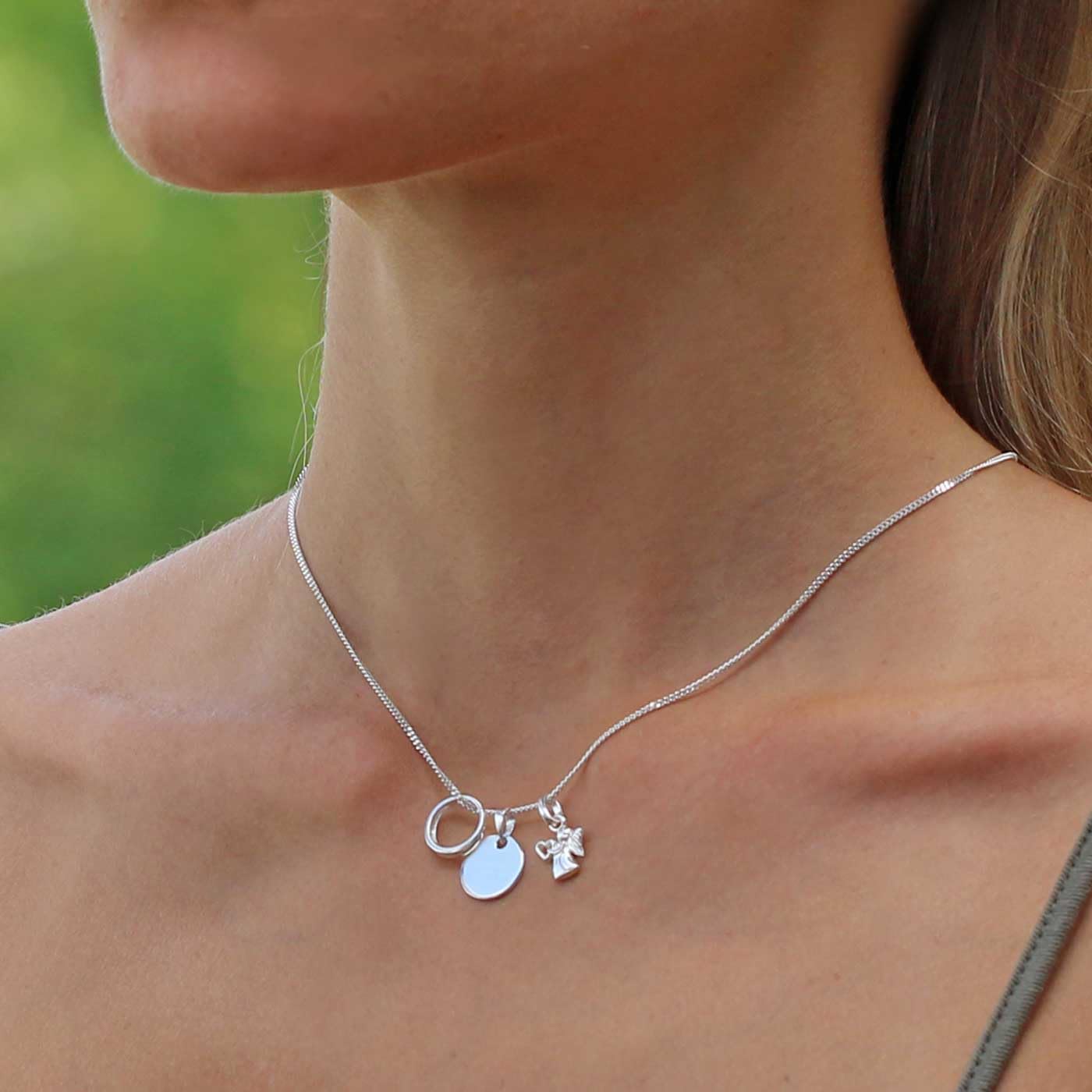 CLEVER SCHMUCK Taufkette personalisiert mit Gravur 3 Anhänger Gravurplatte + Schutzengel + Taufring + Kette STERLING SILBER 925 Taufgeschenk im Etui