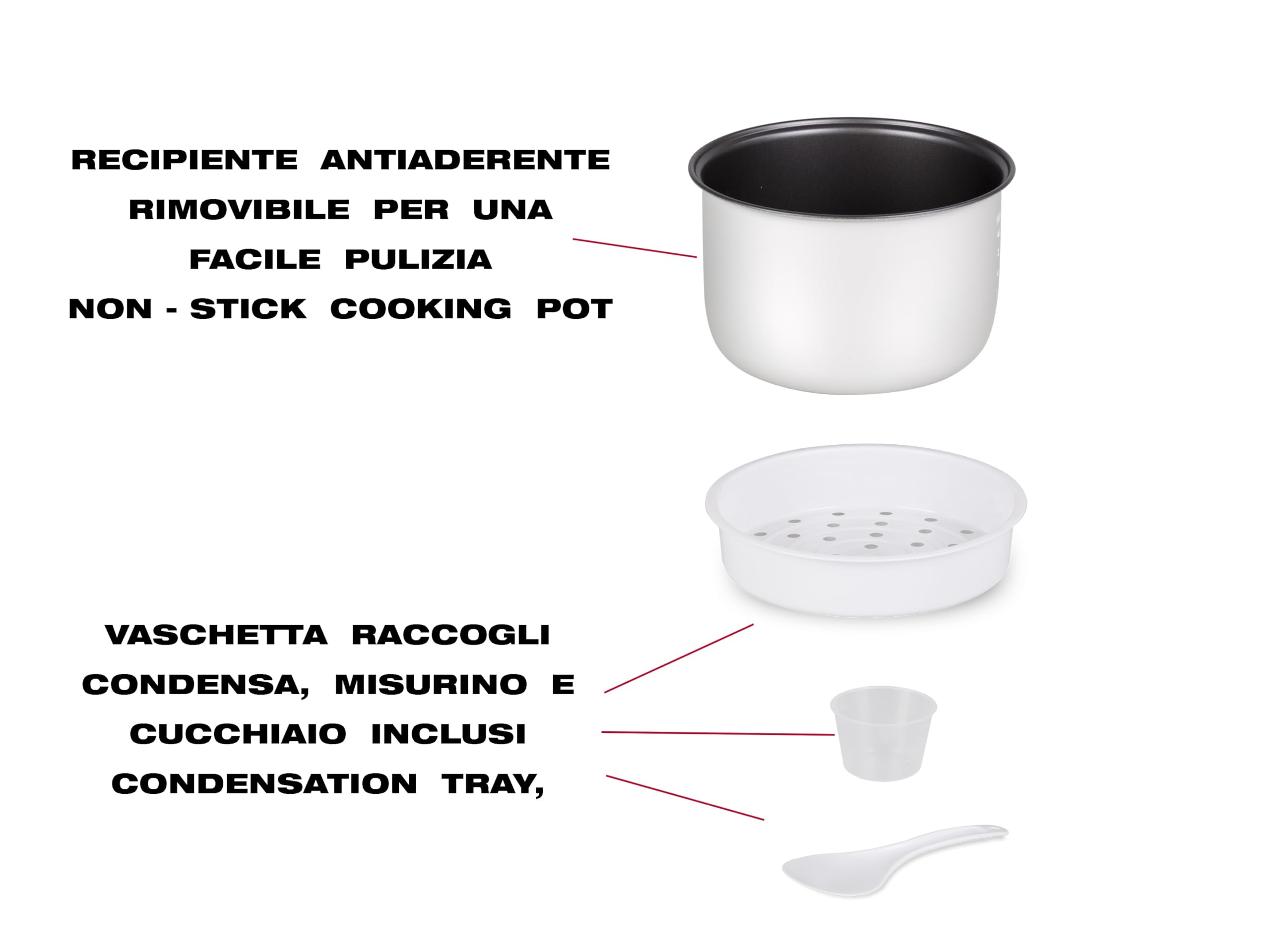 BEPER P101VAP002 Olla arrocera eléctrica con función de conservación del calor, capacidad de 625 g, revestimiento antiadherente, tapa con junta de silicona y bandeja para cocinar al vapor.
