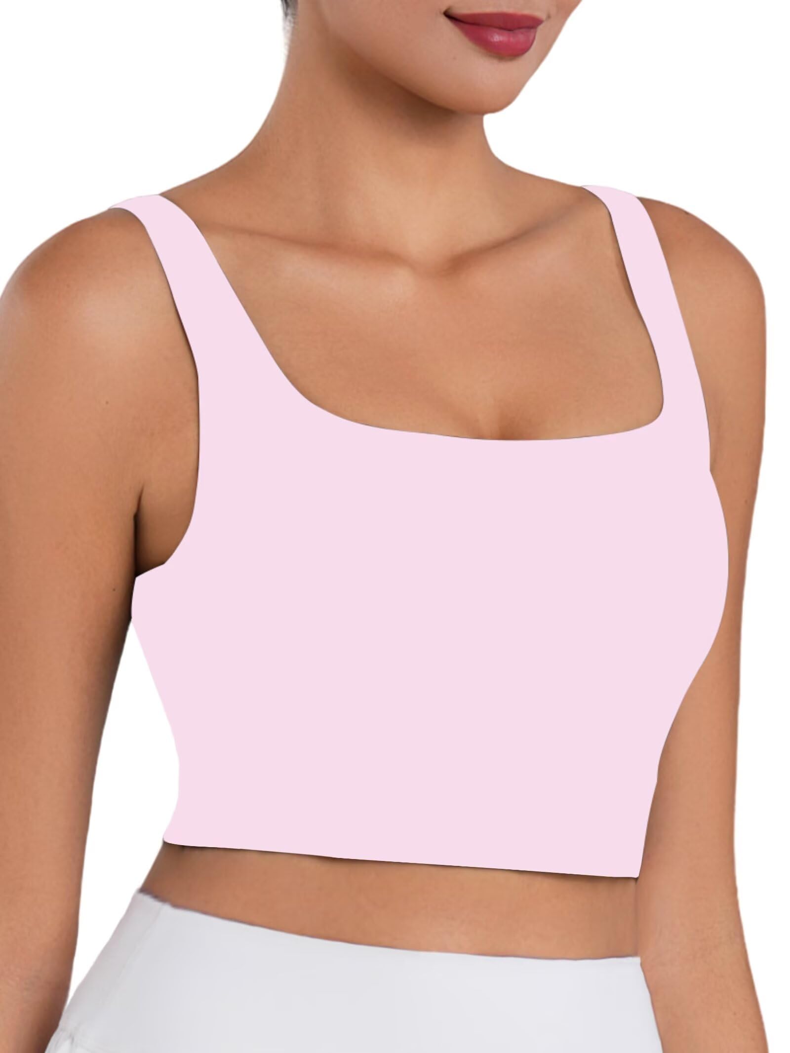 Sunzfly - Brasier deportivo de cuello cuadrado para mujer con almohadillas extraíbles, brasier integrado, camiseta sin mangas para verano, entrenamiento, yoga