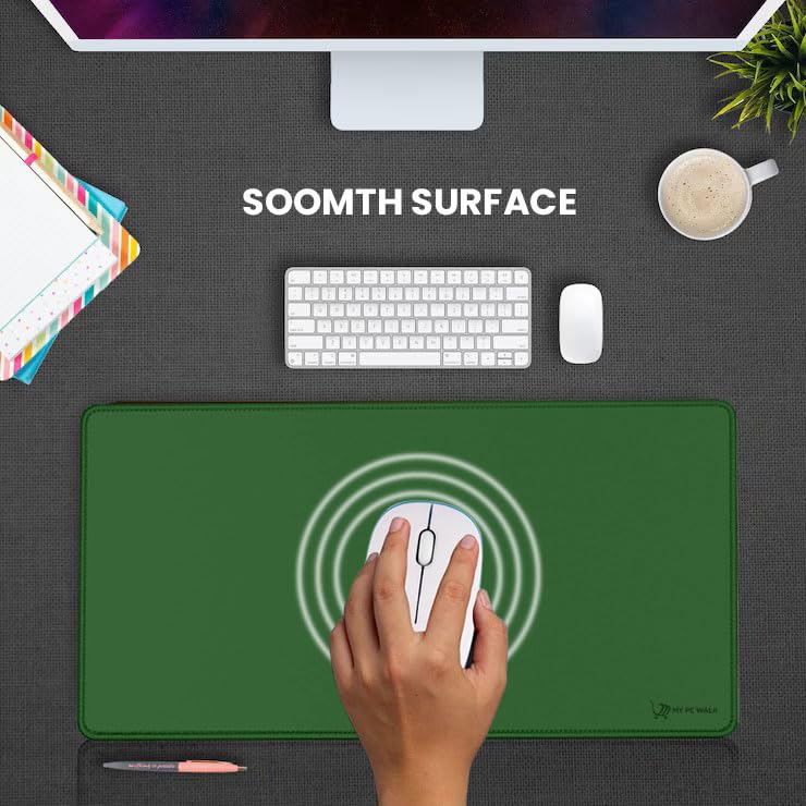 Image of Desk Mat 60x30 cm (11 x 23 inch) Dark Green | Large Mouse Pad for Office Computer Laptop Keyboard | Waterproof Anti-Slip Rubber Base Desk Mat