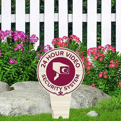 Image of 24 Hour Video Security System Sign, 7x13, Heavy Duty Integrated Ground Stakes, Indoor /Outdoor Use, Rust Free Aluminum Composite, Made in USA by My Sign center