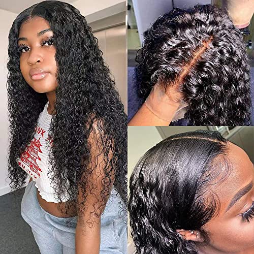 Lace Front Wigs Human Hair Water Wave 13X4 HD Lace Front Wigs Wet and Wavy Curly Hair Wigs 13X4 Transparent Lace Front Wigs 20inch Brazilian Virgin Curly Frontal Wigs with Baby Hair 150% Density