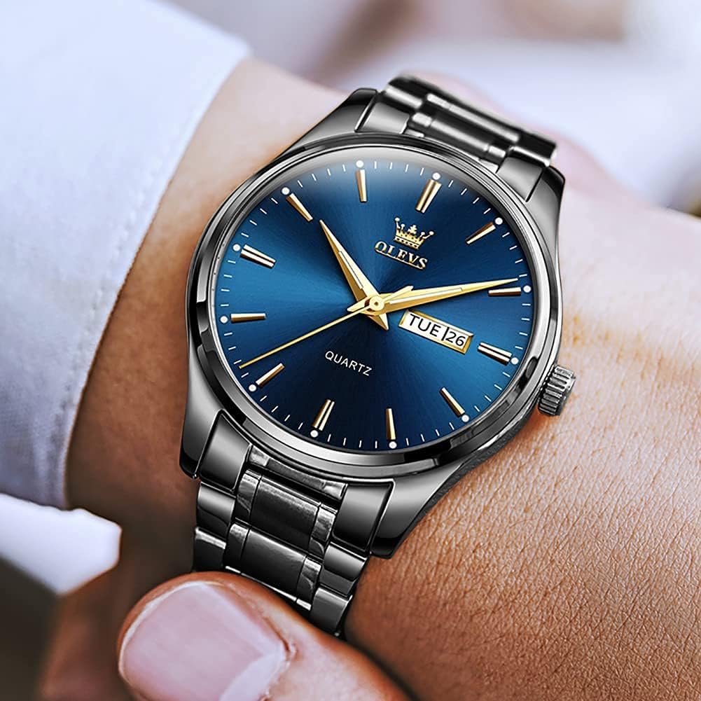OLEVS Mens Watches Stainless Steel Waterproof Date Analog Quartz Watch Classic Luxury Dress Luminous Gold/Black/Blue/White Dial Wrist Watches for Men 4 61YXq 07vRL. AC SL1001